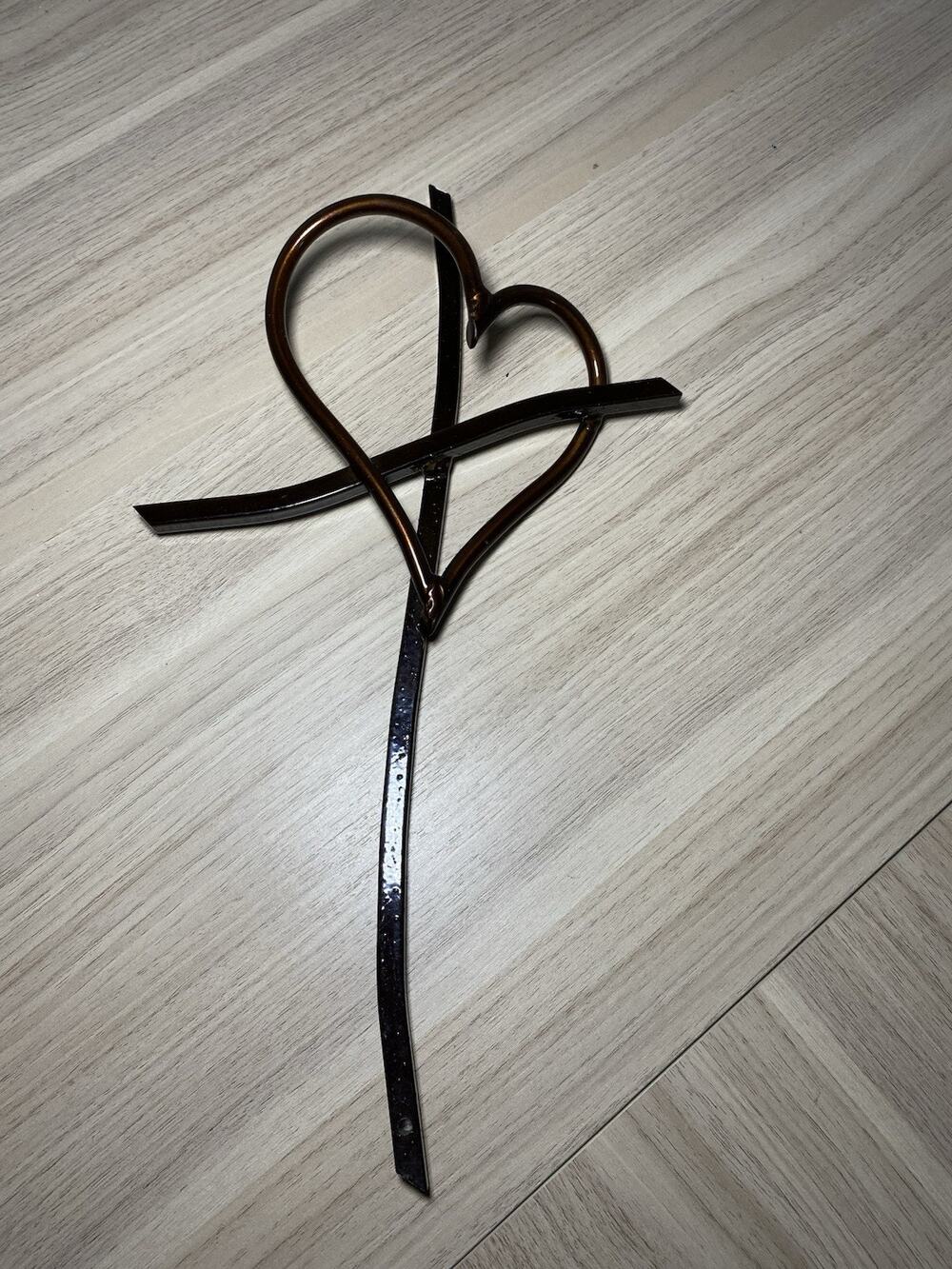 Handmade Crossed Heart Heavy Metal Wall Art Décor 16"H x 9"W Satin Black